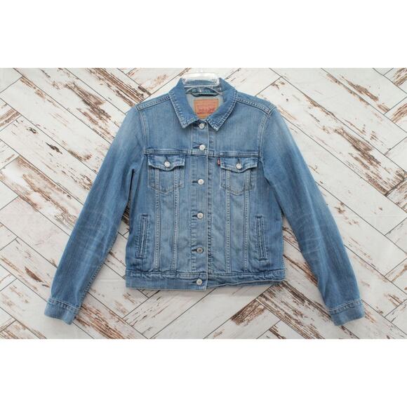 Levi’s Jean Jacket Womens Medium Blue Denim Trucker Levi Strauss - Picture 1 of 7